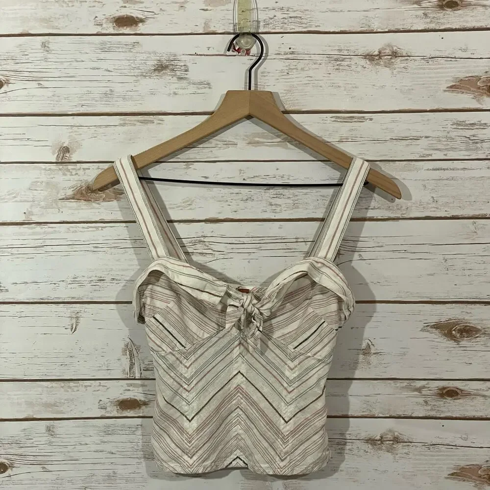 Free People Chevron Stripe Tie Front Tank - Ivory Multi - 0